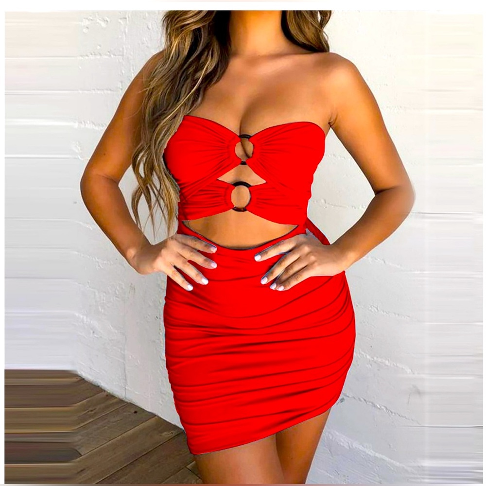 Shein Red Cut Out Bodycon Mini Dress Size 2 (XS)